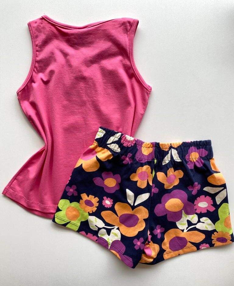 fernandaramoskids com br Conjunto Infantil Feminino Regata Rosa e Short Estampa Floral 3