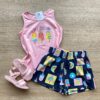 Conjunto Infantil Feminino Regata Rosa e Short Estampa Frutinhas Fernanda Ramos Kids
