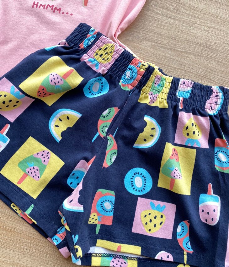 fernandaramoskids com br Conjunto Infantil Feminino Regata Rosa e Short Estampa Frutinhas 2