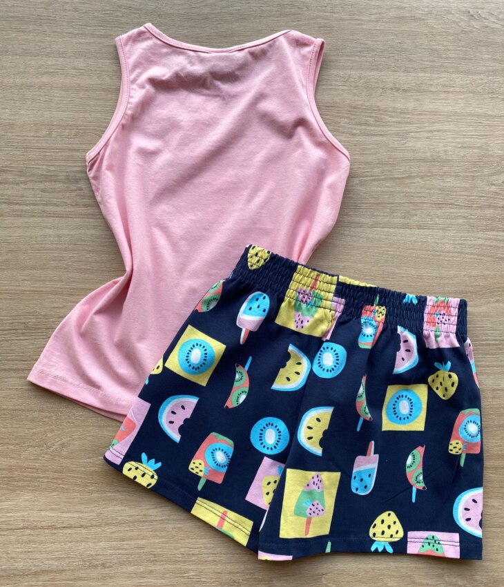 fernandaramoskids com br Conjunto Infantil Feminino Regata Rosa e Short Estampa Frutinhas 3