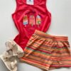 Conjunto Infantil Feminino Regata Rosa Escuro e Short Estampado Fernanda Ramos Kids