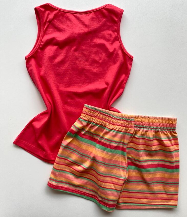 fernandaramoskids com br Conjunto Infantil Feminino Regata Rosa Escuro e Short Estampado 2