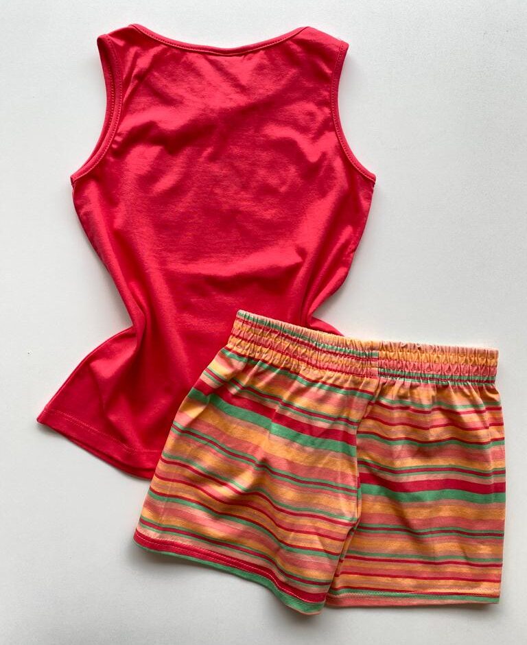 fernandaramoskids com br Conjunto Infantil Feminino Regata Rosa Escuro e Short Estampado 2