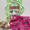 fernandaramoskids com br Conjunto Infantil Feminino Regata Verde e Short Estampado Rosa 1
