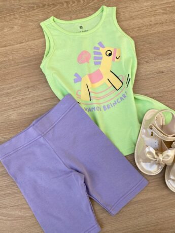 fernandaramoskids com br Conjunto Infantil Feminino Regata Verde e Short Lilás 1