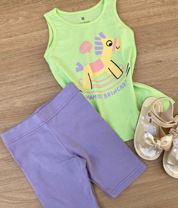 fernandaramoskids com br Conjunto Infantil Feminino Regata Verde e Short Lilás 1
