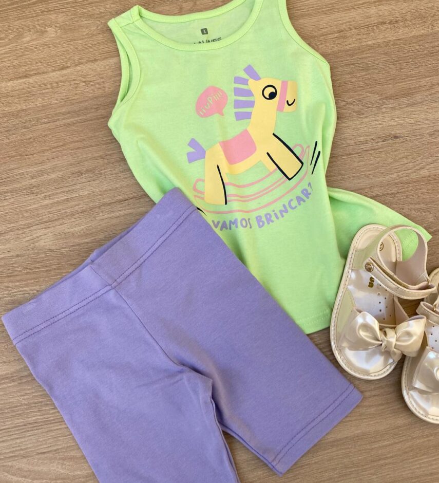 fernandaramoskids com br Conjunto Infantil Feminino Regata Verde e Short Lilás 1