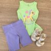 Conjunto Infantil Feminino Regata Verde e Short Lilás Fernanda Ramos Kids