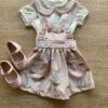 Conjunto Infantil Feminino Salopete Detalhes em Fios Prata Blusa Linho Fernanda ramos kids