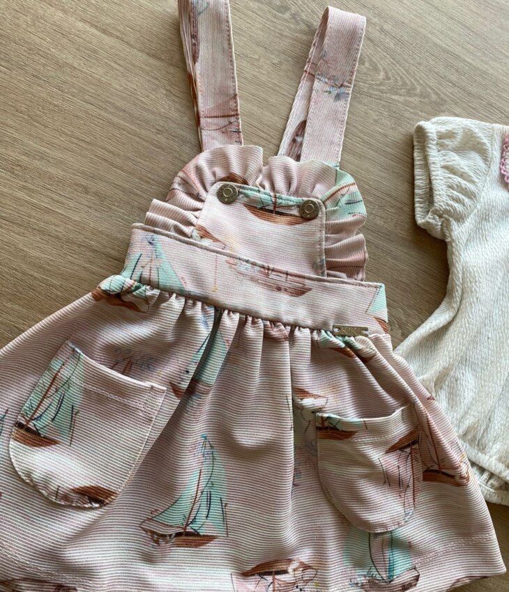fernandaramoskids com br Conjunto Infantil Feminino Salopete Detalhes em Fios Prata Blusa Linho 2