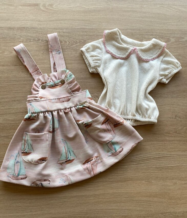 fernandaramoskids com br Conjunto Infantil Feminino Salopete Detalhes em Fios Prata Blusa Linho 3