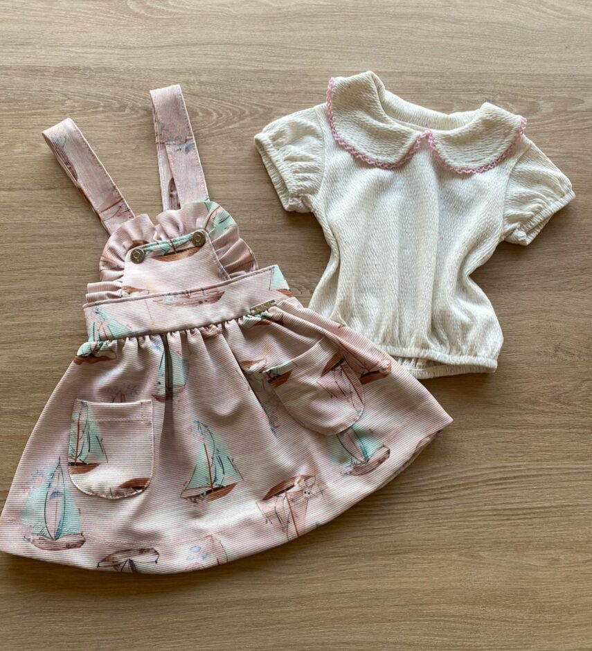 fernandaramoskids com br Conjunto Infantil Feminino Salopete Detalhes em Fios Prata Blusa Linho 3