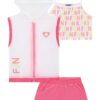 Conjunto Infantil Feminino Top Alça, Colete e Short Pink Flúor Fernanda Ramos Kids