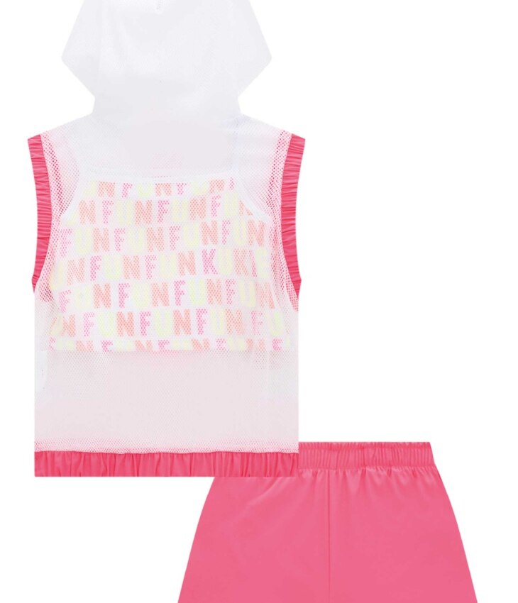 fernandaramoskids com br Conjunto Infantil Feminino Top Alça, Colete e Short Pink Flúor 2