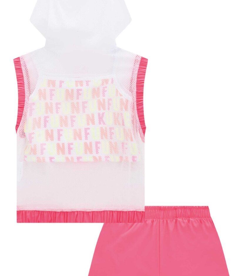 fernandaramoskids com br Conjunto Infantil Feminino Top Alça, Colete e Short Pink Flúor 2