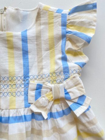 fernandaramoskids com br Conjunto Infantil Feminino Vestido com Laço e Calcinha Listrado 1