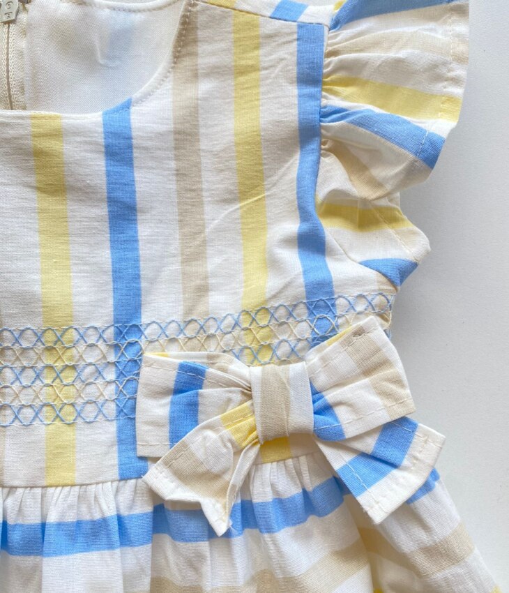 fernandaramoskids com br Conjunto Infantil Feminino Vestido com Laço e Calcinha Listrado 1