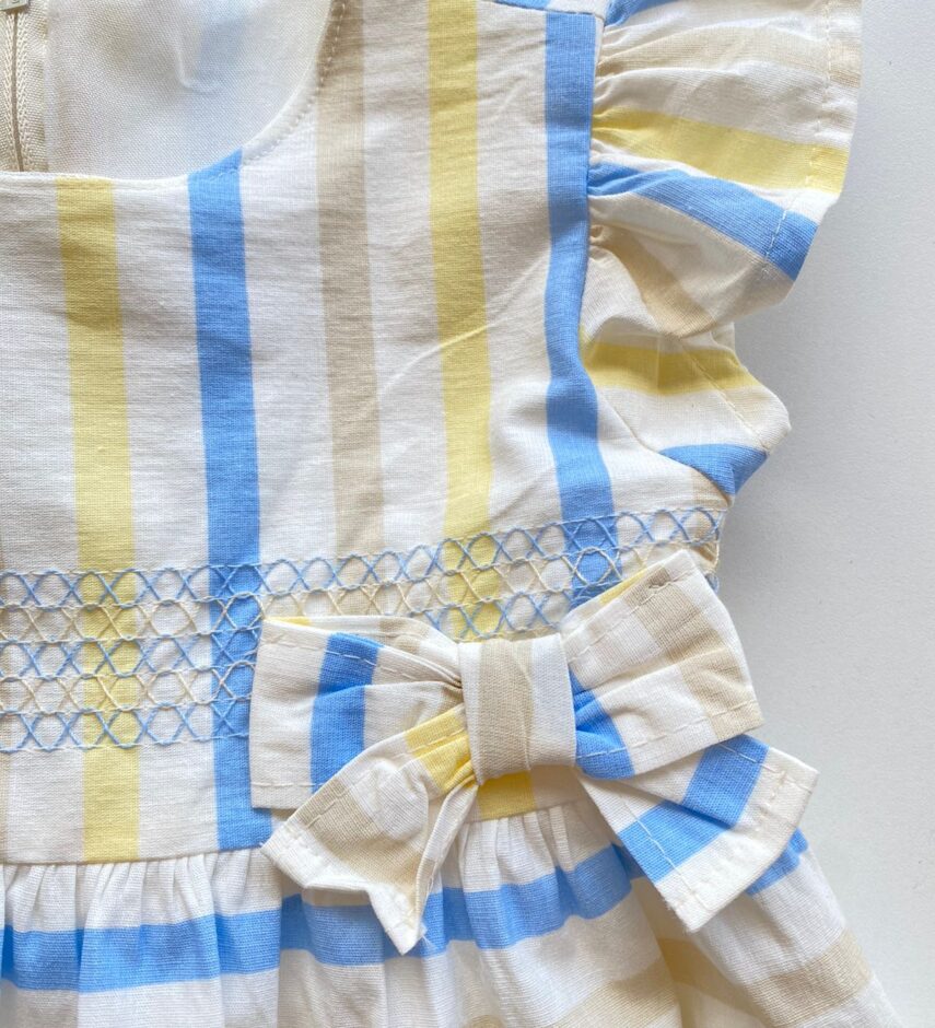 fernandaramoskids com br Conjunto Infantil Feminino Vestido com Laço e Calcinha Listrado 1