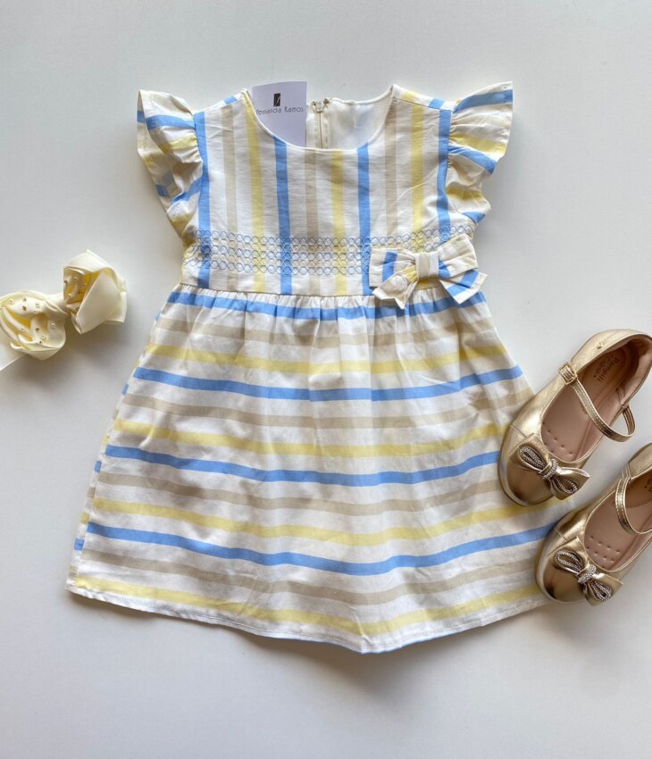 fernandaramoskids com br Conjunto Infantil Feminino Vestido com Laço e Calcinha Listrado 3