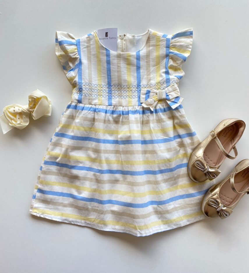 fernandaramoskids com br Conjunto Infantil Feminino Vestido com Laço e Calcinha Listrado 3