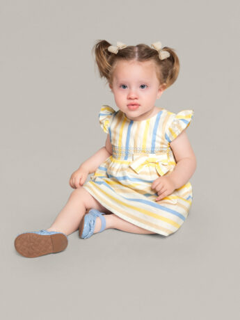 Conjunto Infantil Feminino Vestido com Laço e Calcinha Listrado Fernanda Ramos Kids