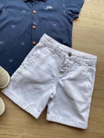fernandaramoskids com br Conjunto Infantil Masculino Camisa Azul Bermuda Jeans Branca 1