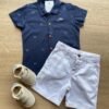 Conjunto Infantil Masculino Camisa Azul Bermuda Jeans Branca Fernanda Ramos Kids