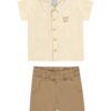 Conjunto Infantil Masculino Camisa Cru Bermuda Bege Fernanda Ramos Kids