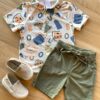 Conjunto Infantil Masculino Camisa Estampada Bermuda Verde Fernanda Ramos Kids