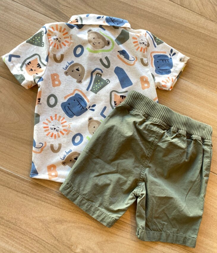 fernandaramoskids com br Conjunto Infantil Masculino Camisa Estampada Bermuda Verde 3