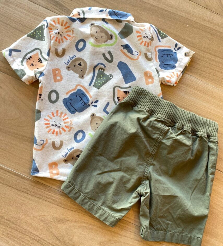 fernandaramoskids com br Conjunto Infantil Masculino Camisa Estampada Bermuda Verde 3