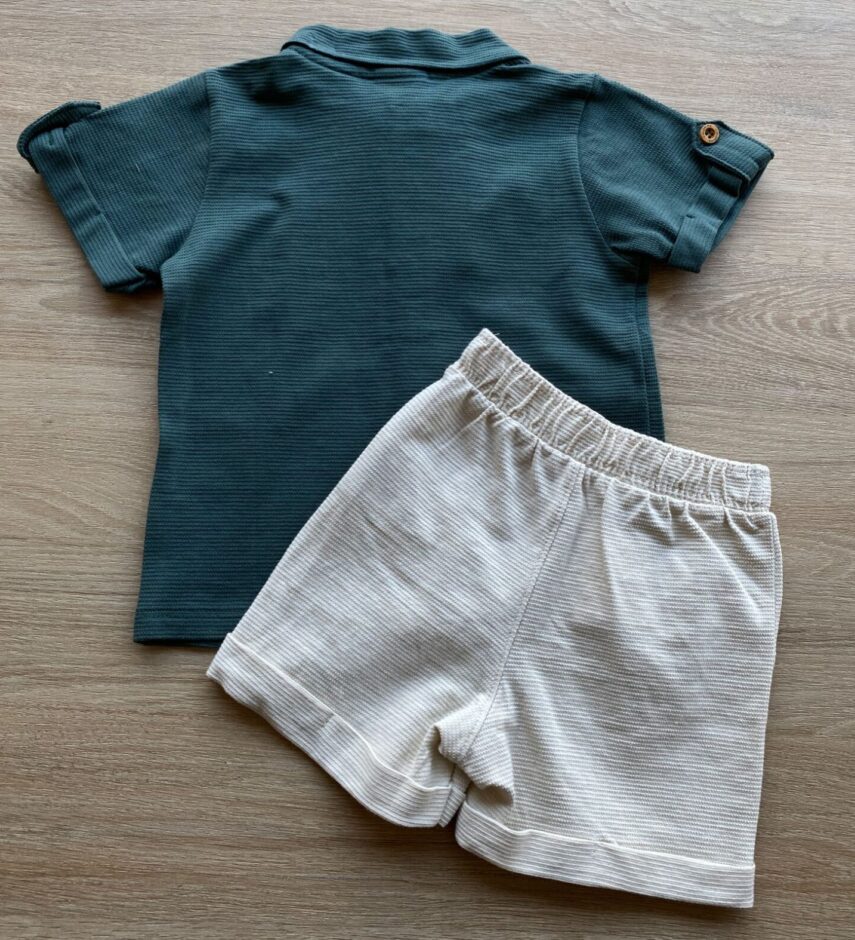 fernandaramoskids com br Conjunto Infantil Masculino Camisa Verde e Bermuda Bege 3