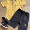 Conjunto Infantil Masculino Camiseta Amarela e Bermuda Preta Fernanda Ramos Kids