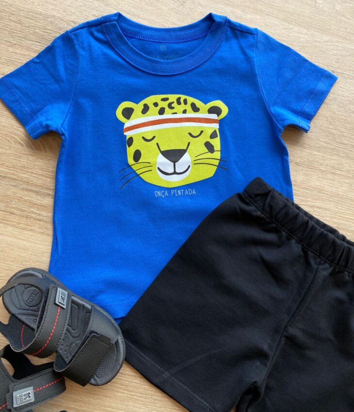 fernandaramoskids com br Conjunto Infantil Masculino Camiseta Azul Bic e Bermuda Preta 1