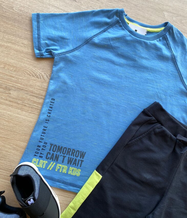 fernandaramoskids com br Conjunto Infantil Masculino Camiseta Azul e Bermuda Preta 2