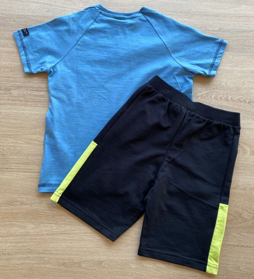 fernandaramoskids com br Conjunto Infantil Masculino Camiseta Azul e Bermuda Preta 4