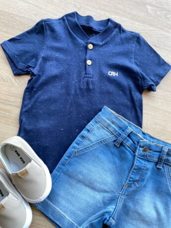 fernandaramoskids com br Conjunto Infantil Masculino Camiseta Azul Marinho e Bermuda Jeans 1