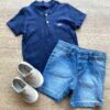 Conjunto Infantil Masculino Camiseta Azul Marinho e Bermuda Jeans Fernanda Ramos Kids