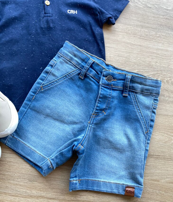 fernandaramoskids com br Conjunto Infantil Masculino Camiseta Azul Marinho e Bermuda Jeans 2