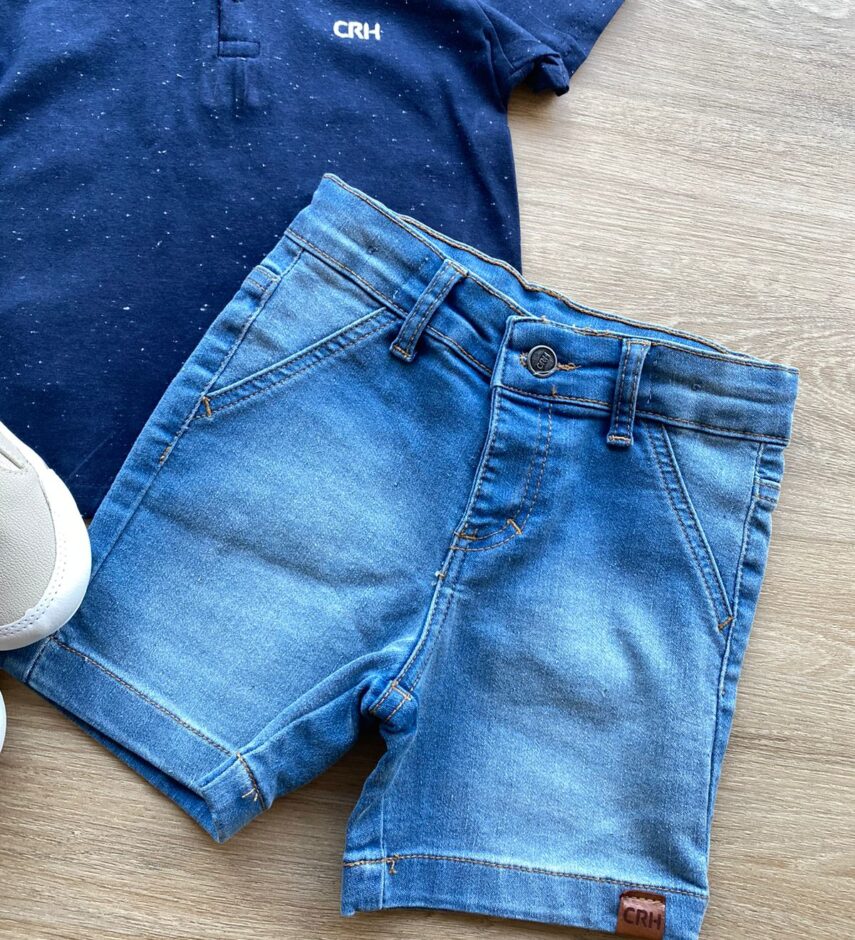 fernandaramoskids com br Conjunto Infantil Masculino Camiseta Azul Marinho e Bermuda Jeans 2