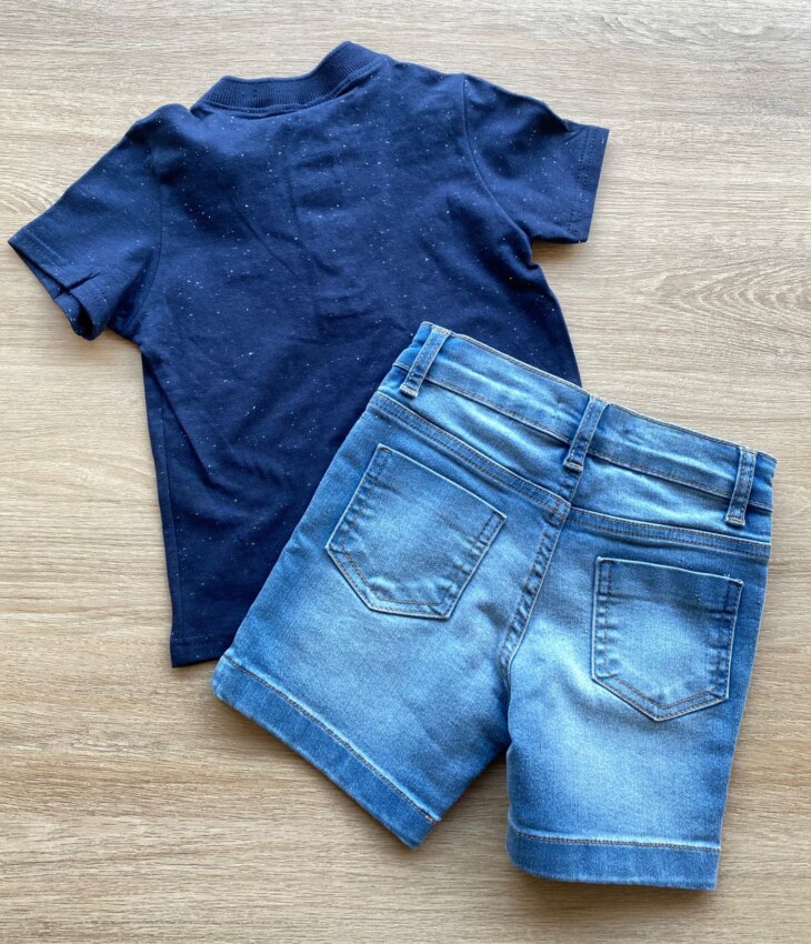 fernandaramoskids com br Conjunto Infantil Masculino Camiseta Azul Marinho e Bermuda Jeans 3