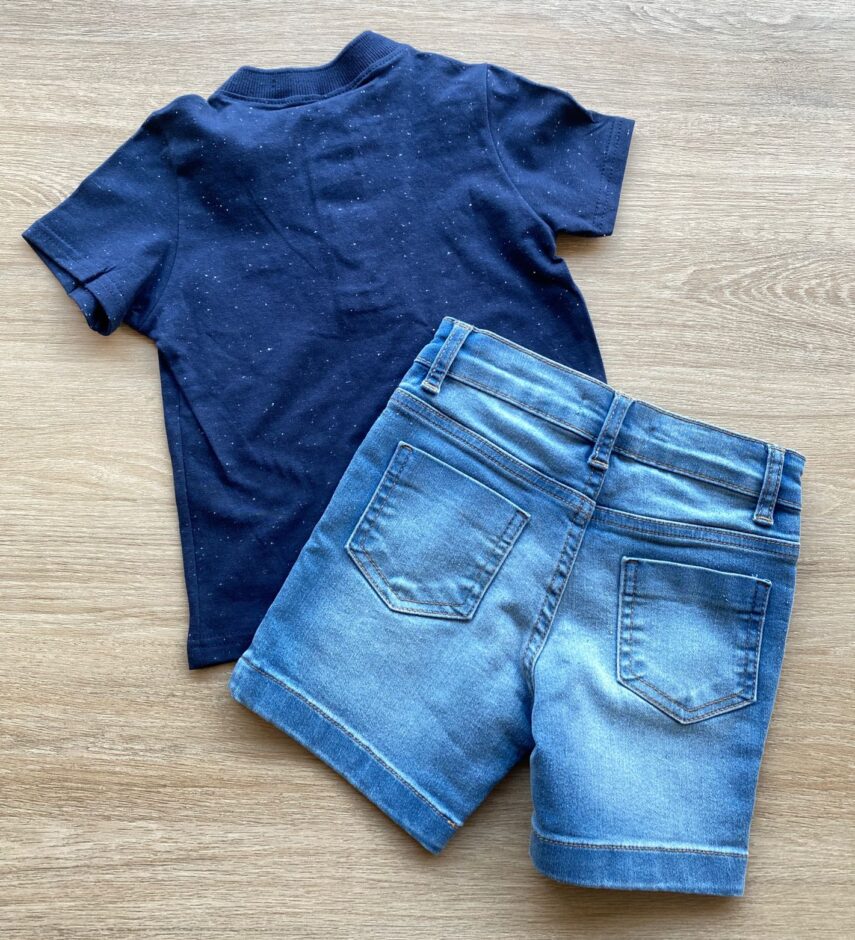 fernandaramoskids com br Conjunto Infantil Masculino Camiseta Azul Marinho e Bermuda Jeans 3