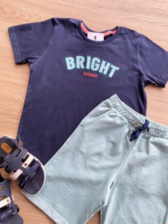 fernandaramoskids com br Conjunto Infantil Masculino Camiseta Azul Marinho e Bermuda Verde 1