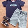 Conjunto Infantil Masculino Camiseta Azul Marinho e Bermuda Verde Fernanda Ramos Kids