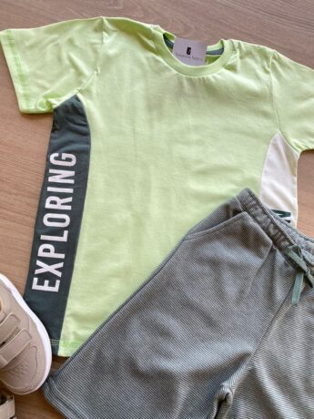 fernandaramoskids com br Conjunto Infantil Masculino Camiseta Básica e Bermuda Verde 1