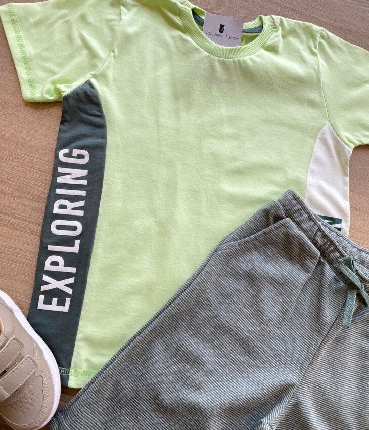 fernandaramoskids com br Conjunto Infantil Masculino Camiseta Básica e Bermuda Verde 1