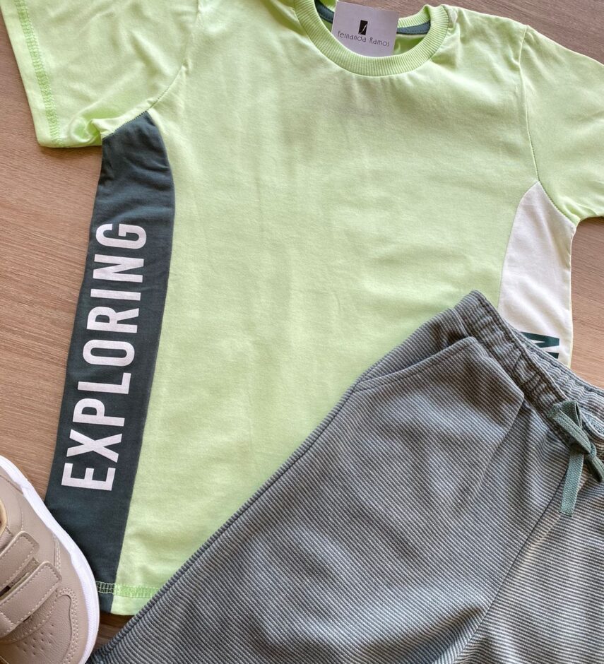 fernandaramoskids com br Conjunto Infantil Masculino Camiseta Básica e Bermuda Verde 1
