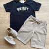 Conjunto Infantil Masculino Camiseta Bright Preta e Bermuda Bege Fernanda Ramos Kids