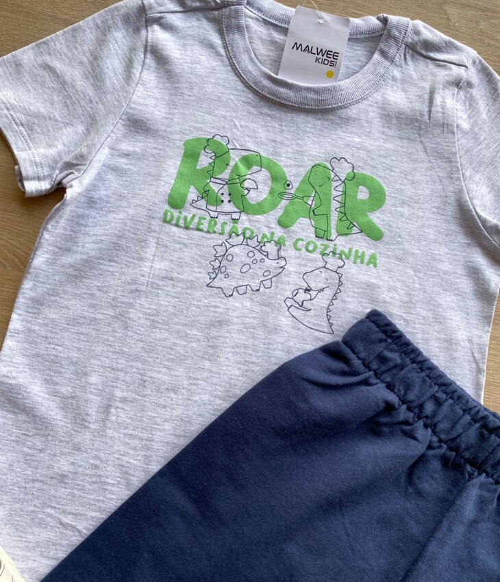 fernandaramoskids com br Conjunto Infantil Masculino Camiseta Cinza e Bermuda Azul Marinho 1