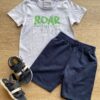 Conjunto Infantil Masculino Camiseta Cinza e Bermuda Azul Marinho Fernanda Ramos Kids